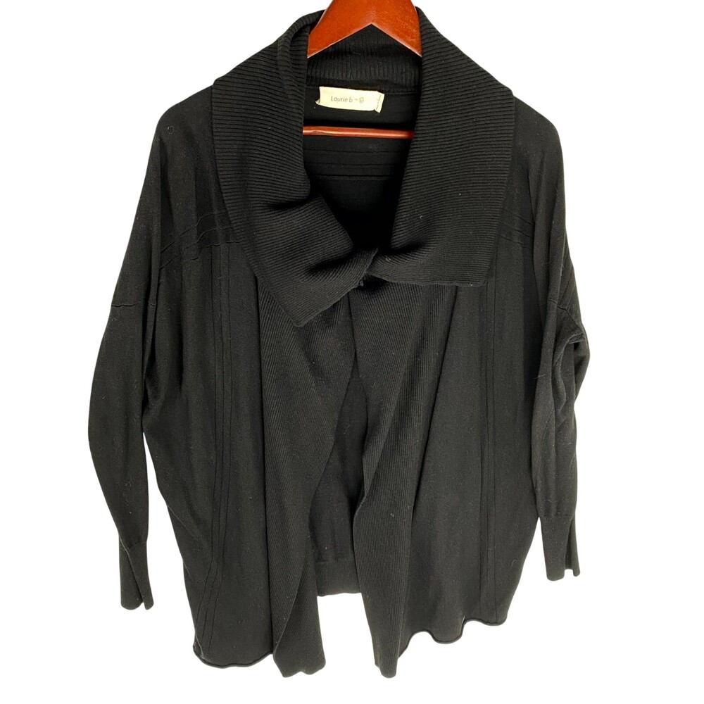 Laurie B. Sweater Women's Med Black Belted Cotton Cashmere Blend Open Front